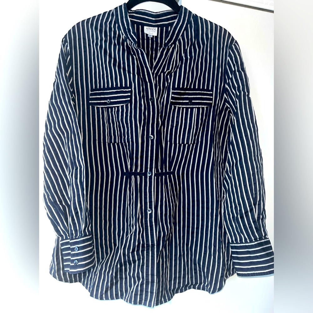 ARMANI COLLEZIONI blouse | Size: 12 | Color: Navy Blue & Off-white